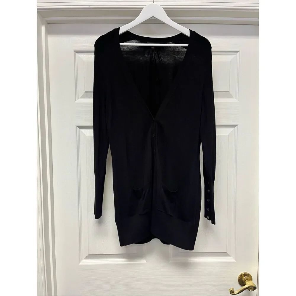 Adrianna Papell Black Bishop Sleeve Button Cuff Cardigan Sweater sz L EUC